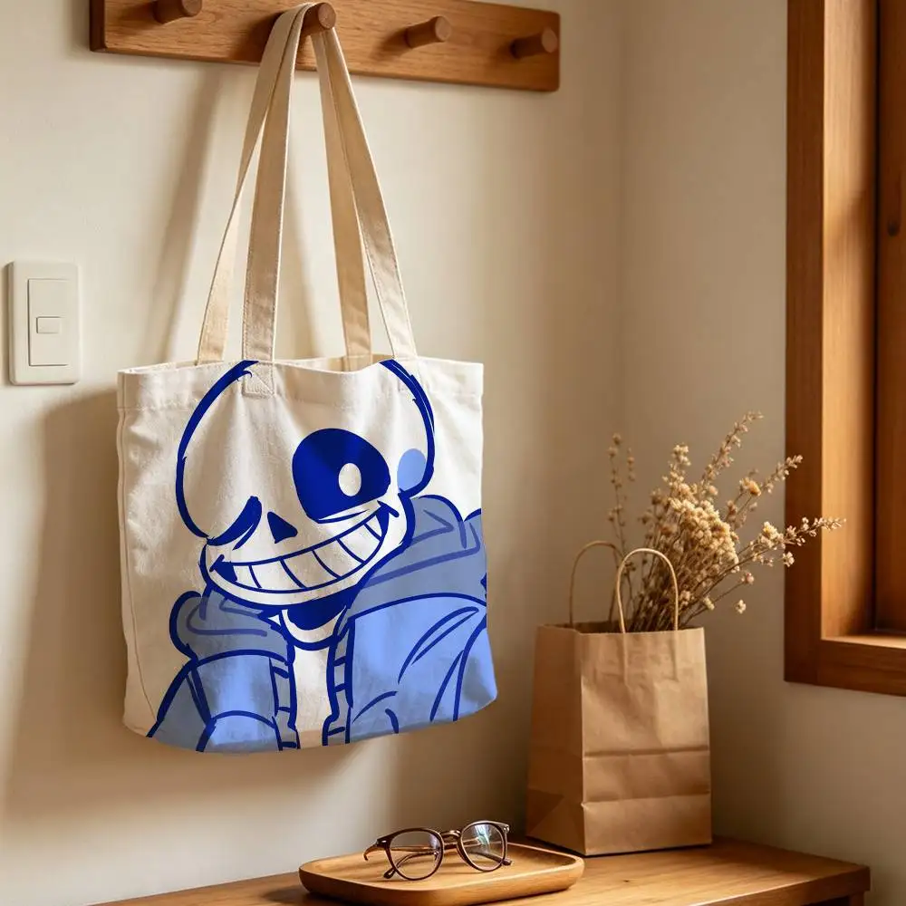 Undertale Printed Canvas Tote Bag with Zipper for Work School and Travel