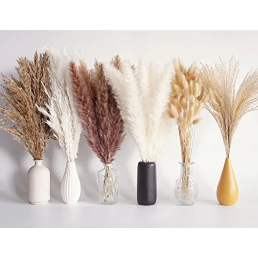 

110 PCS Dried Pampas Grass Bouquet, Boho Table Decor, Bunny Tails Dried Flowers, Brown Pompas, White Pampas Grass for Wedding,