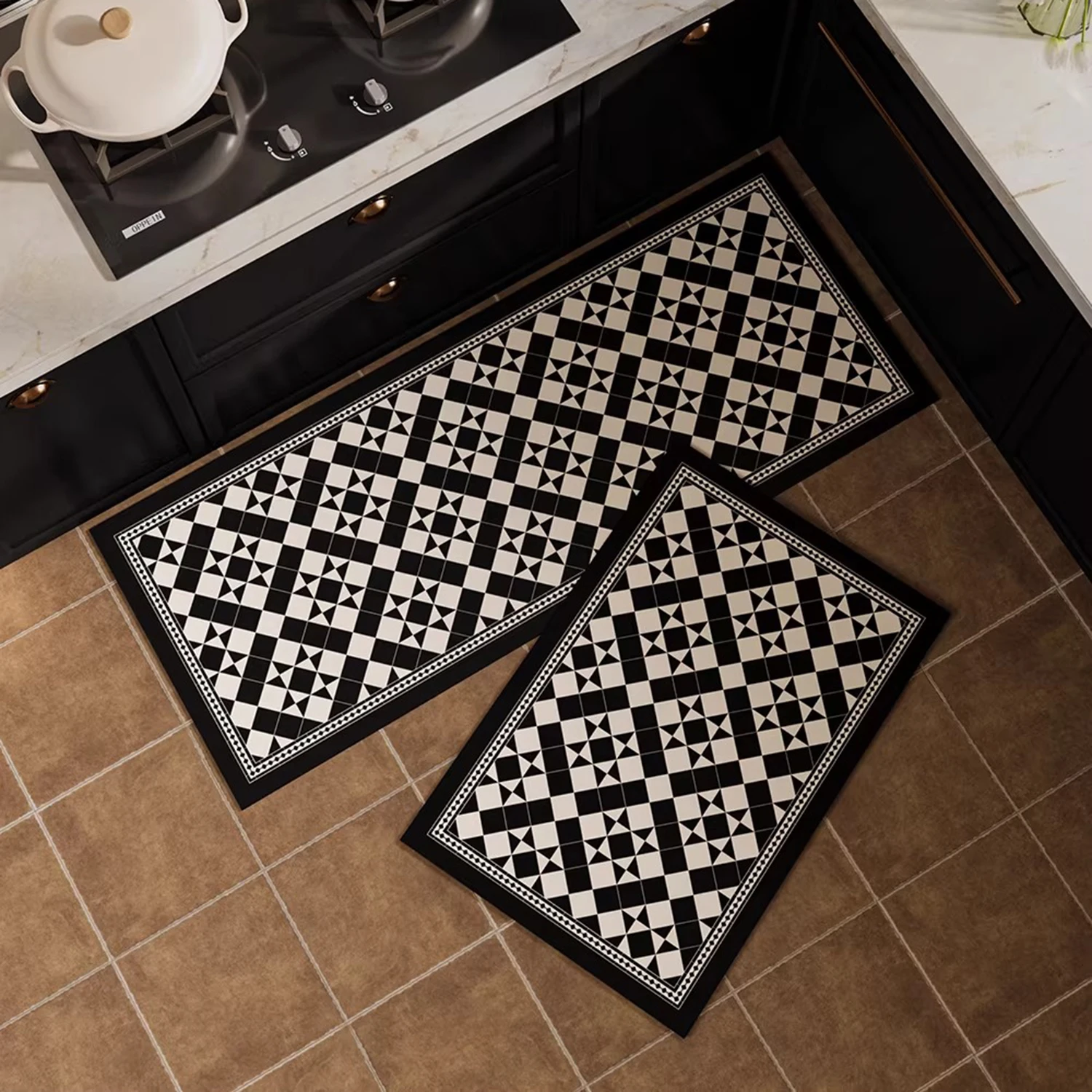

Кухонный ковер в стиле ретро, украшение для дома, длинная полоска, кухонные коврики, маслостойкий, водонепроницаемый, моющийся, из кожи ПВХ, кухонный напольный коврик