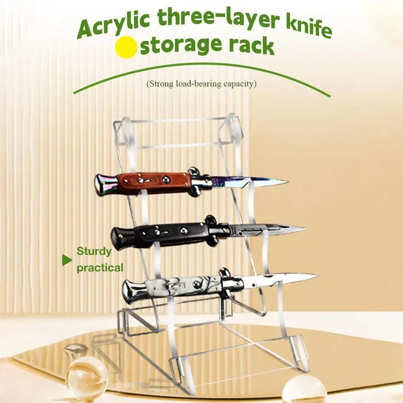 Acrylic Knives Holder Three-Tier Pocket Knives Display Clear Acrylic Display Rack Pocket Knives Storage Knives Stand Display