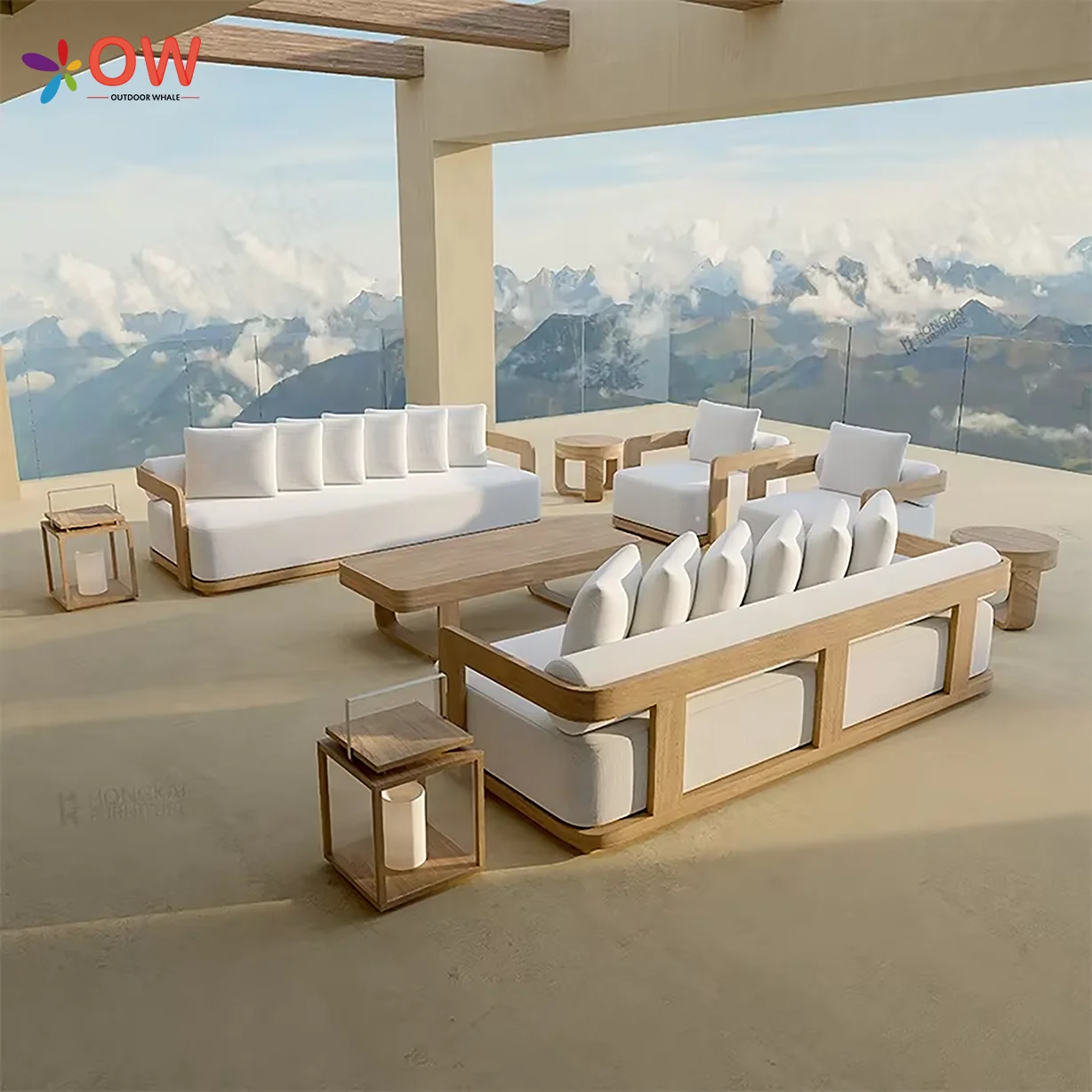 

Outdoor Waterproof Teak Sofa Patio Set Leisure Villa Waterproof Furniture Outdoor Sofa Solid Wood Sofa Set For Outdoor