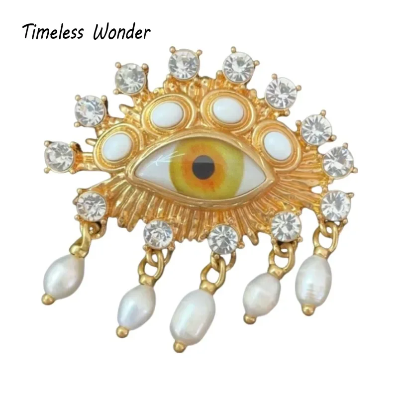 

Timeless Wonder Fancy Zircon Pearl Evil Eye Brooch Pins for Women Designer Jewelry Runway Rare Luxury Brand Gift Top Retro 3443