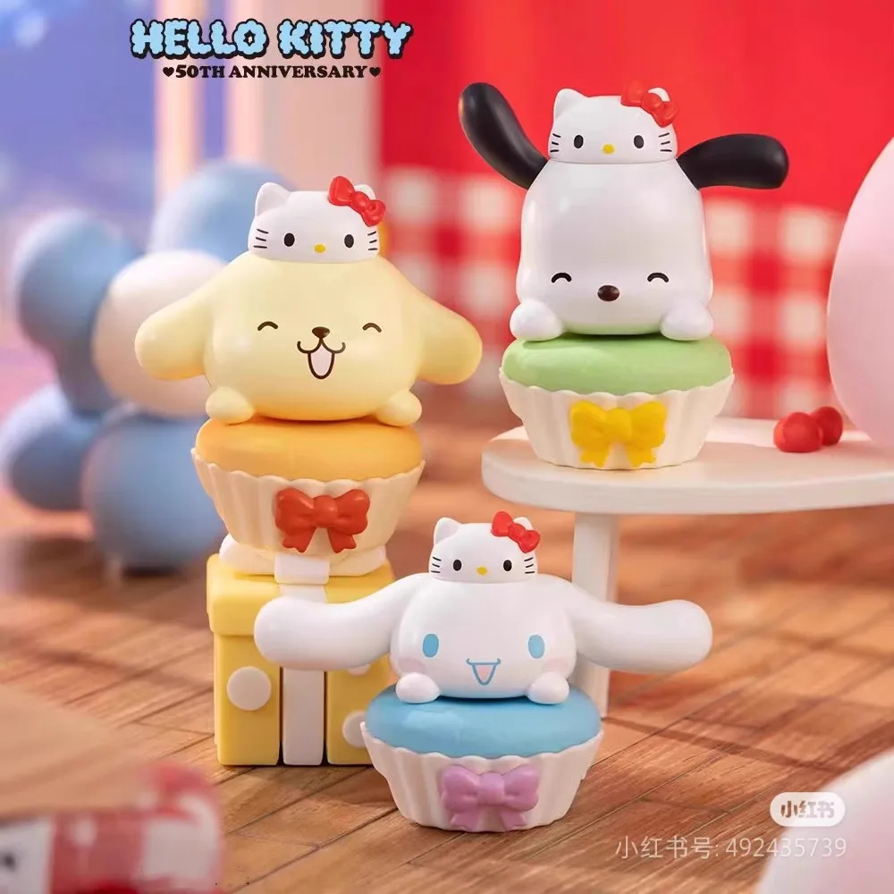 Miniso Hello Kitty 50th Anniversary Stackable Blind Box Toy Kuromi Pompompurin Cinnamoroll Pochacco Collect Figurine Kids Gift