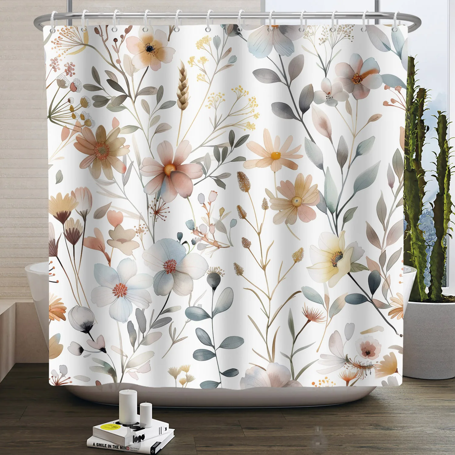 Shower Curtain Colorful Bathroom Curtains Floral Printed Waterproof Washable Modern Curtain with Hooks Home White Shower Curtain