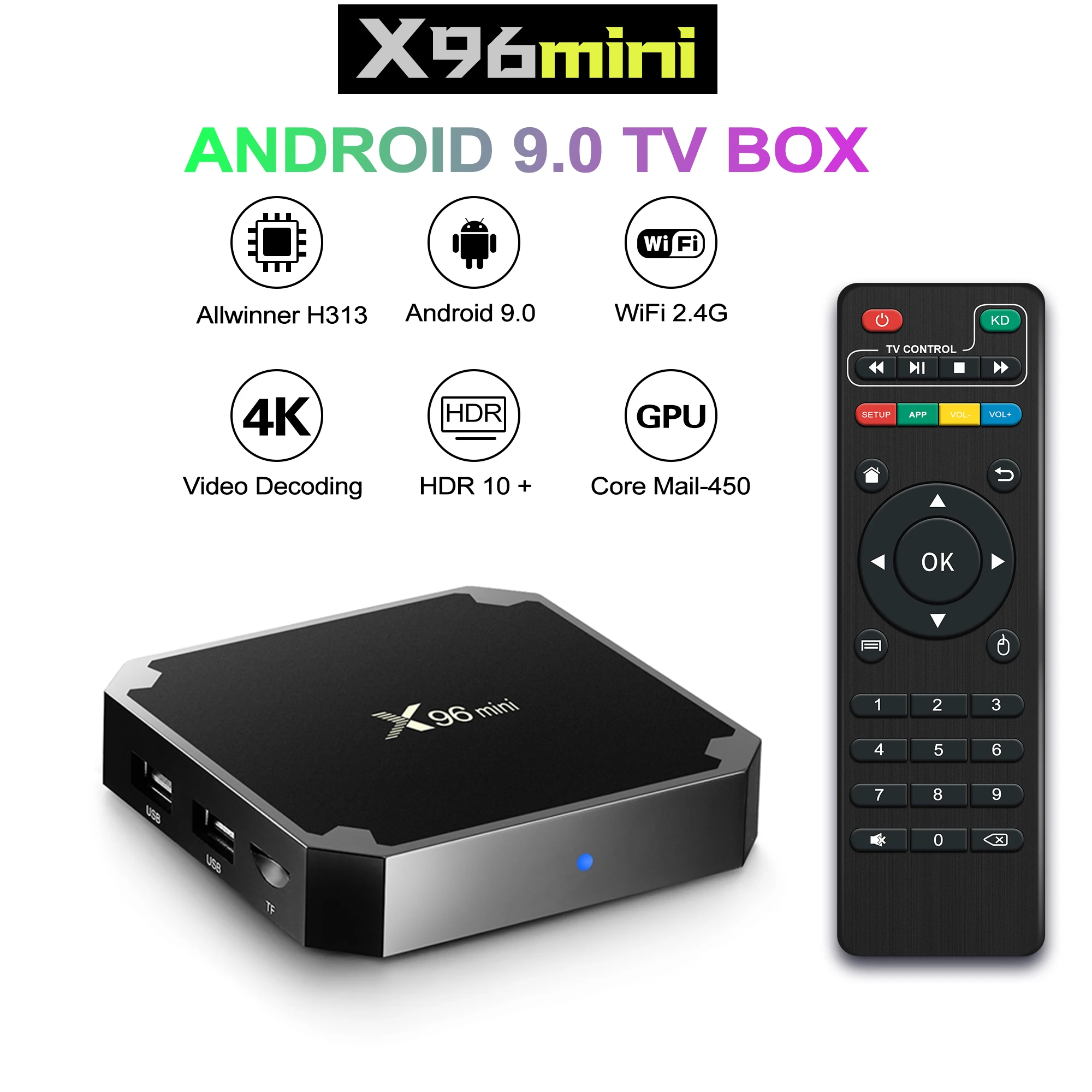 X96 Mini Smart TV BOX Android 9.0 1GB 8GB Allwinner H313 Quad Core Support 4K 3D 30tps WiFi 2.4GHz H.265 VP9 x96mini Set top box