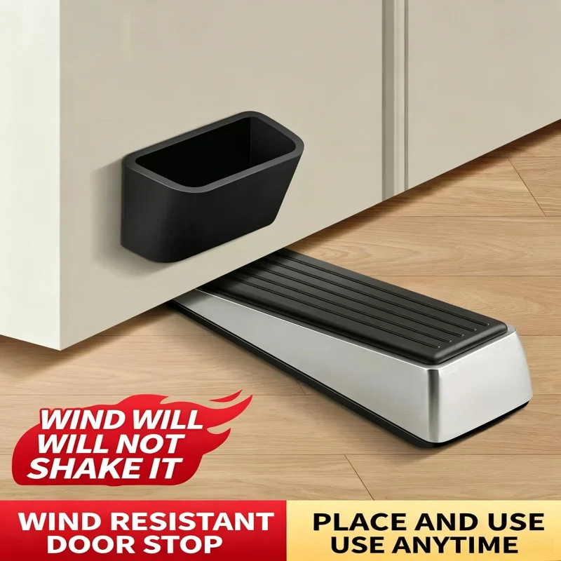 Security Door Stopper for Home, Wind-Proof Silent Anti-Collision Door Wedge Blocker, Non-Drilling Heavy-Weight Door Stop Floor P