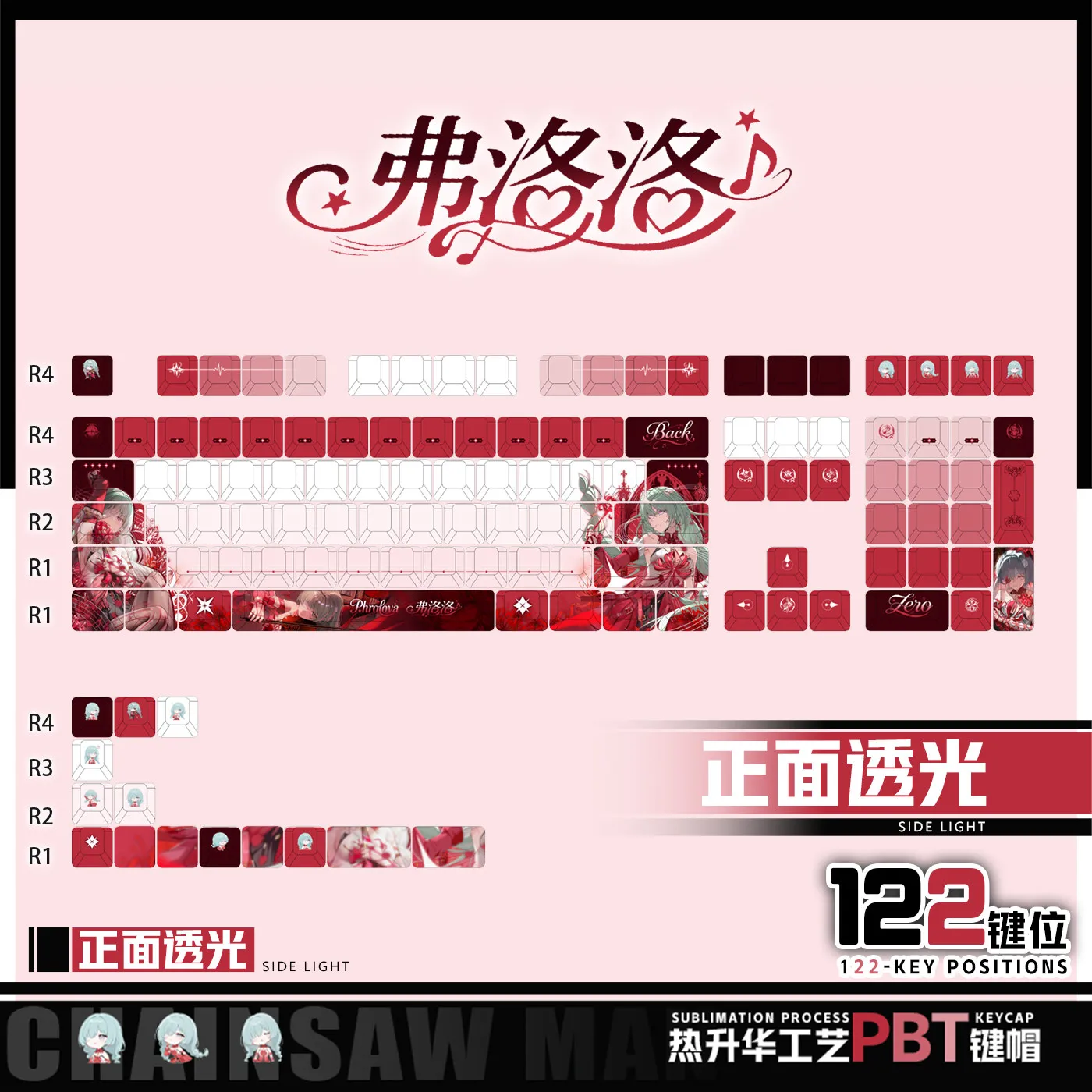 Phrolova 122 PBT Keycaps Wuthering Waves DYE Sublimation Key Cover Cherry Cross MX Switch Key Caps for Mechanical Keyboard