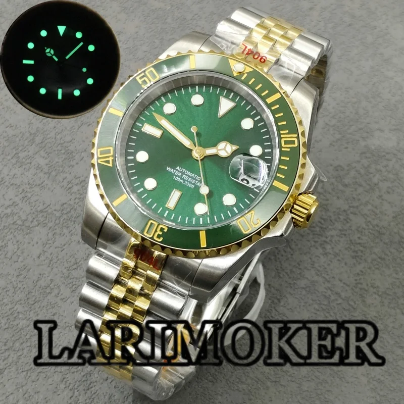 

Роскошные механические часы LARIMOKER с индивидуальным логотипом, 40 мм, двухцветный серебристо-золотой зеленый циферблат, ручные механические часы 515 с ремешком из нержавеющей стали, Waterpr