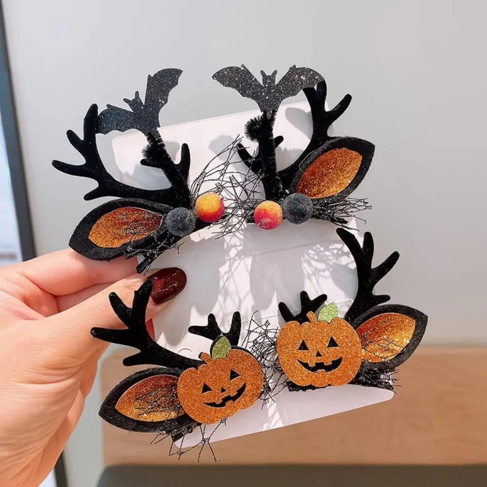 Pumpkin Ghost Deer Antlers Halloween Hair Clips Fashion Fun Children Barrettes Versatile High Quality Double Ponytail Side Clip