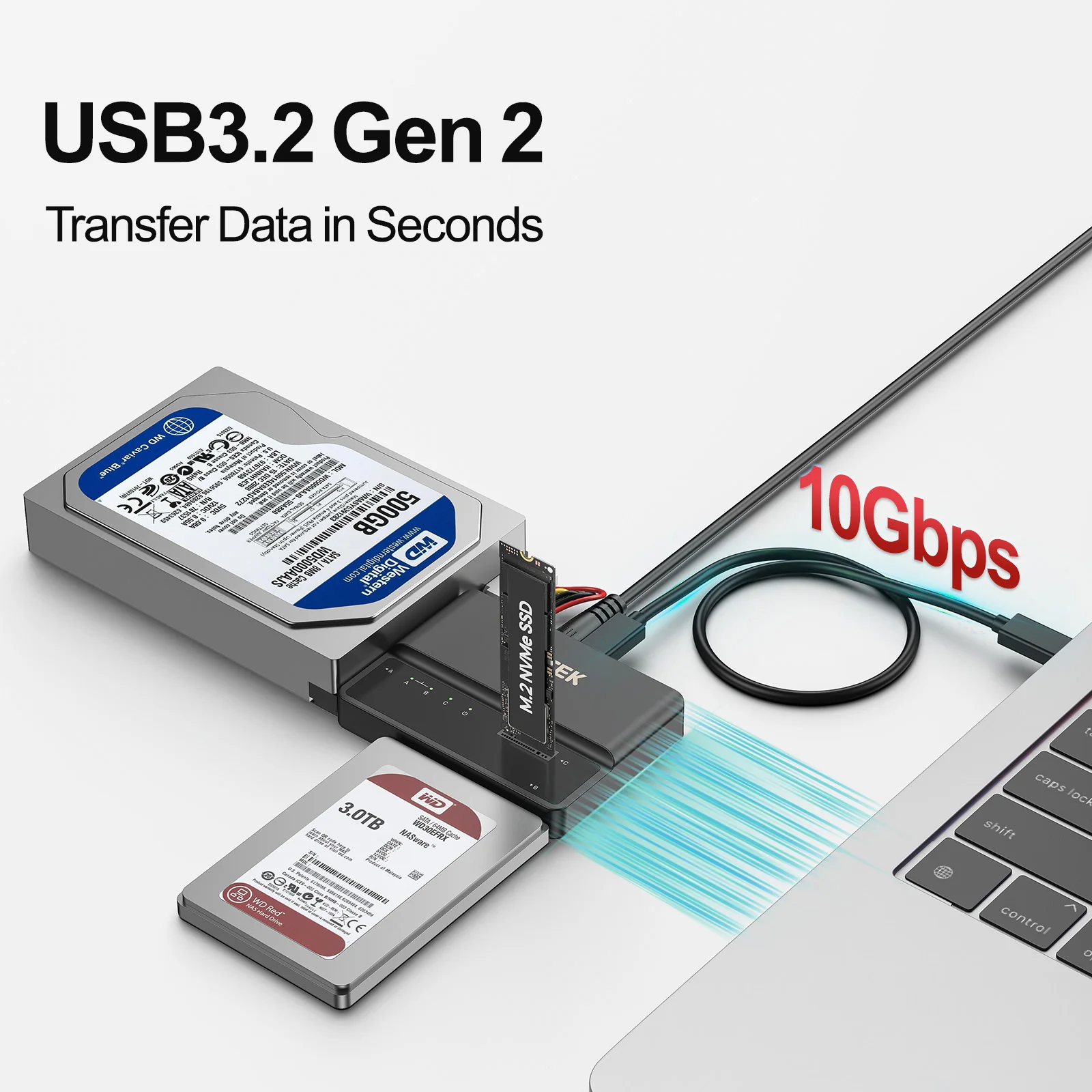 UNITEK USB Type C 10Gbps to SATA IDE Adapter M.2 PCIe NVMe Hard Drive Enclosure Plug&Play Tool-Free Design for Windows Mac Linux