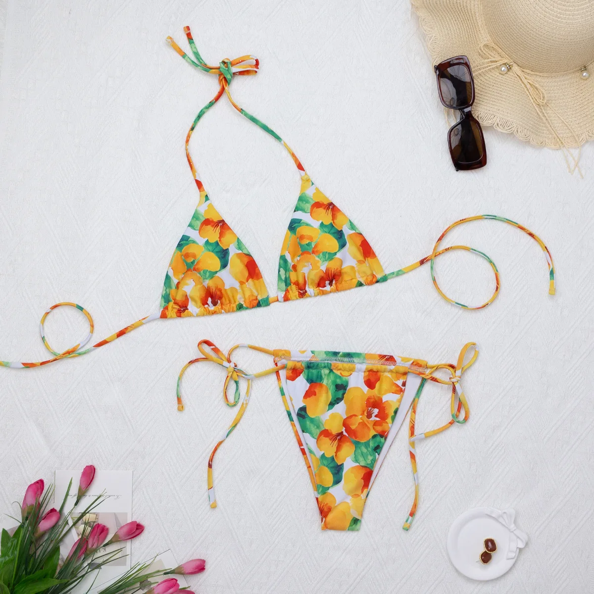 

sexy floral print halter tie micro bikinis sets two pieces thong swimsuit Swimwear Biquini conjunto de bikini tankini trikini