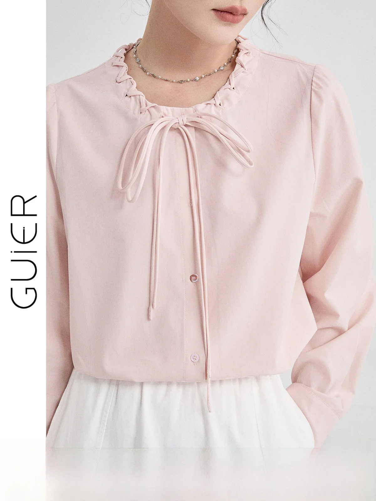 

Ele Pink Long Sve Women's irt Casual Versatile Spring New Arrival Loose Fit round Ne Button up Classic Sle