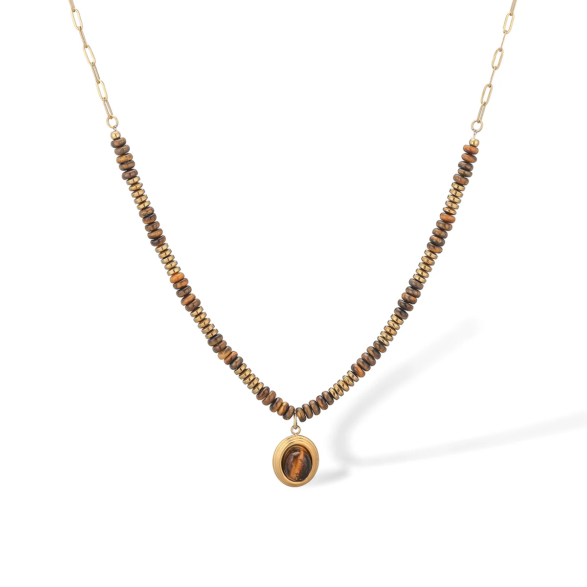 NEWBUY Trendy Gold Color Stainless Steel Natural Stone Choker Necklaces For Elegant Women Hot Sale Female Party Jewelry
