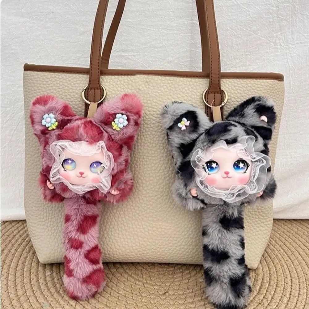 Key Ring Long Tail Cat Keychain Hanging Decoration Leopard Print Furry Cat Pendant Ornaments Kawaii Bag Charms Bag