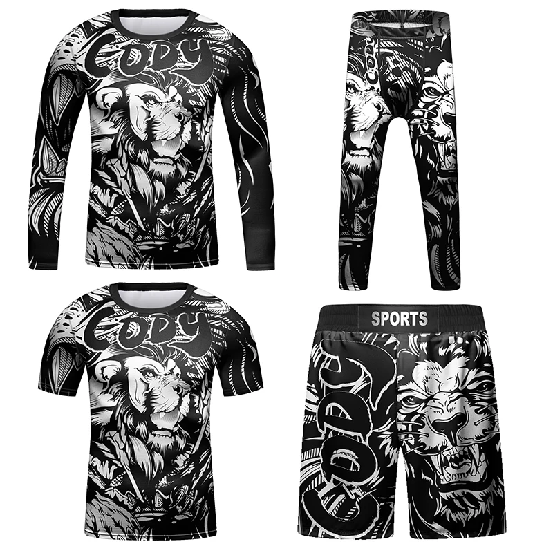 

Martial Arts Sublimation Rashguard Children's Set Cody Lundin Grappling Bjj T-shirts Kickbxoing Shorts Tights for Kids MMA Kit