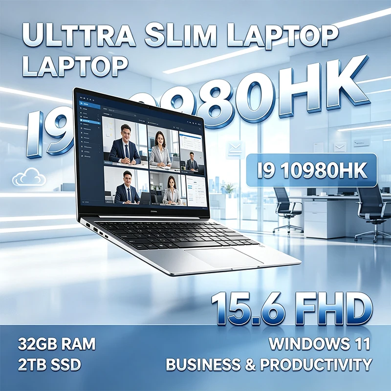 Notebook Ultra Fino de 15,6 Polegadas 120Hz FHD IPS Intel i9-10980HK 32GB 2TB Teclado Retroiluminado Laptop de Longa Duração para Negócios