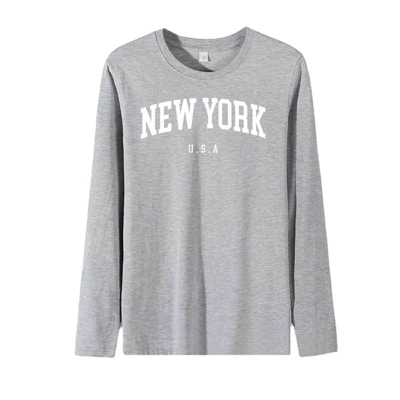 U.S.A New York USA City Street Print t-shirt a maniche lunghe donna Pulovers t-shirt Casual da donna donna estate 2024 vestiti Top