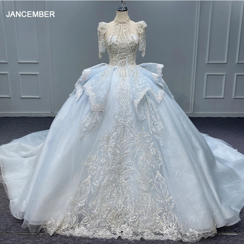 

Exquisite Popular Design Wedding Gown For Bride Floor-Length Short Sleeves Beading Wedding Dress Ruffles robe de marie MN182