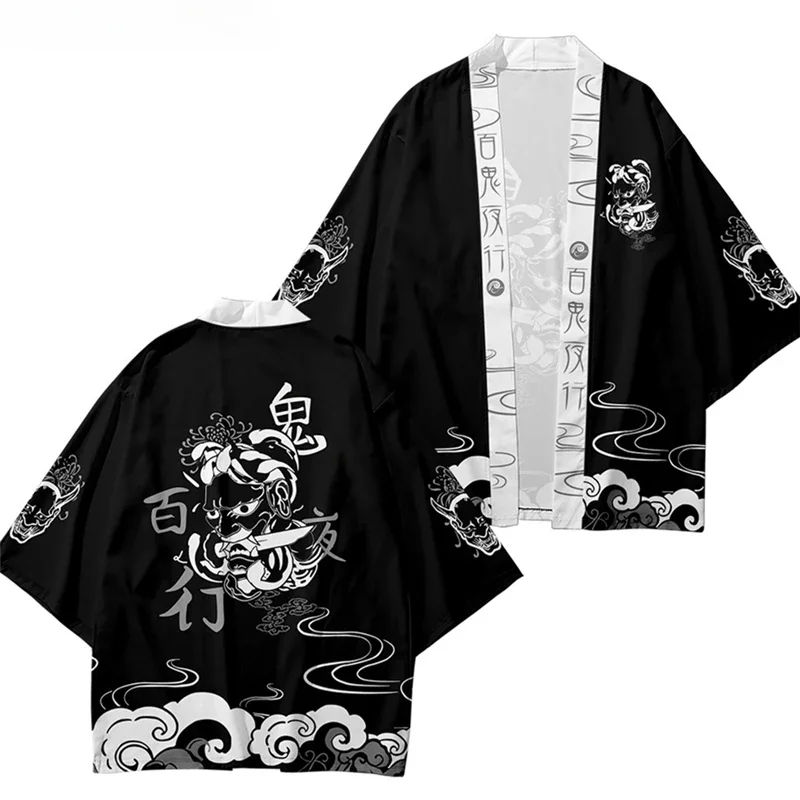 تي شيرت كارديجان الساموراي الياباني، ملابس الشارع التقليدية للرجال والنساء، تي شيرت كيمونو بأكمام قصيرة مطبوع عليه يوكاتا #3