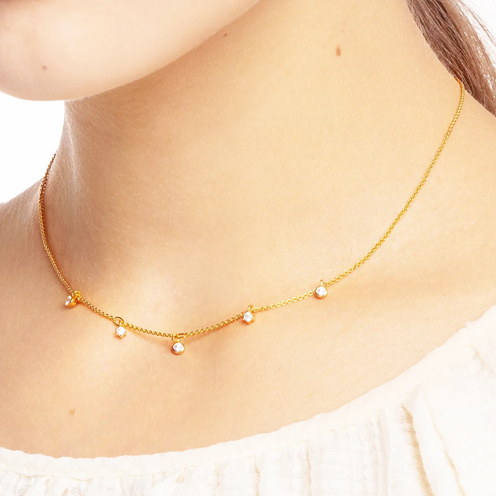 Złoty łańcuszek naszyjnik białe kamienie Fine Jewelry europa 925 srebro 2023 Brand New modny prezent dla kobiet — zdjęcie 5