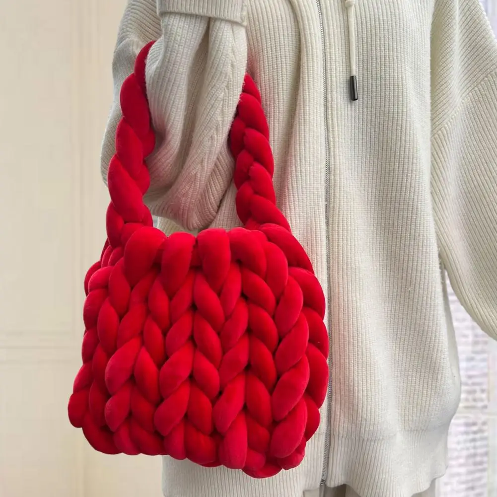 Elegante Underarm Bag Estética Leve Corda Tecido Crochet Tote Handbag Cor Sólida Tote Bag Exterior Acessório