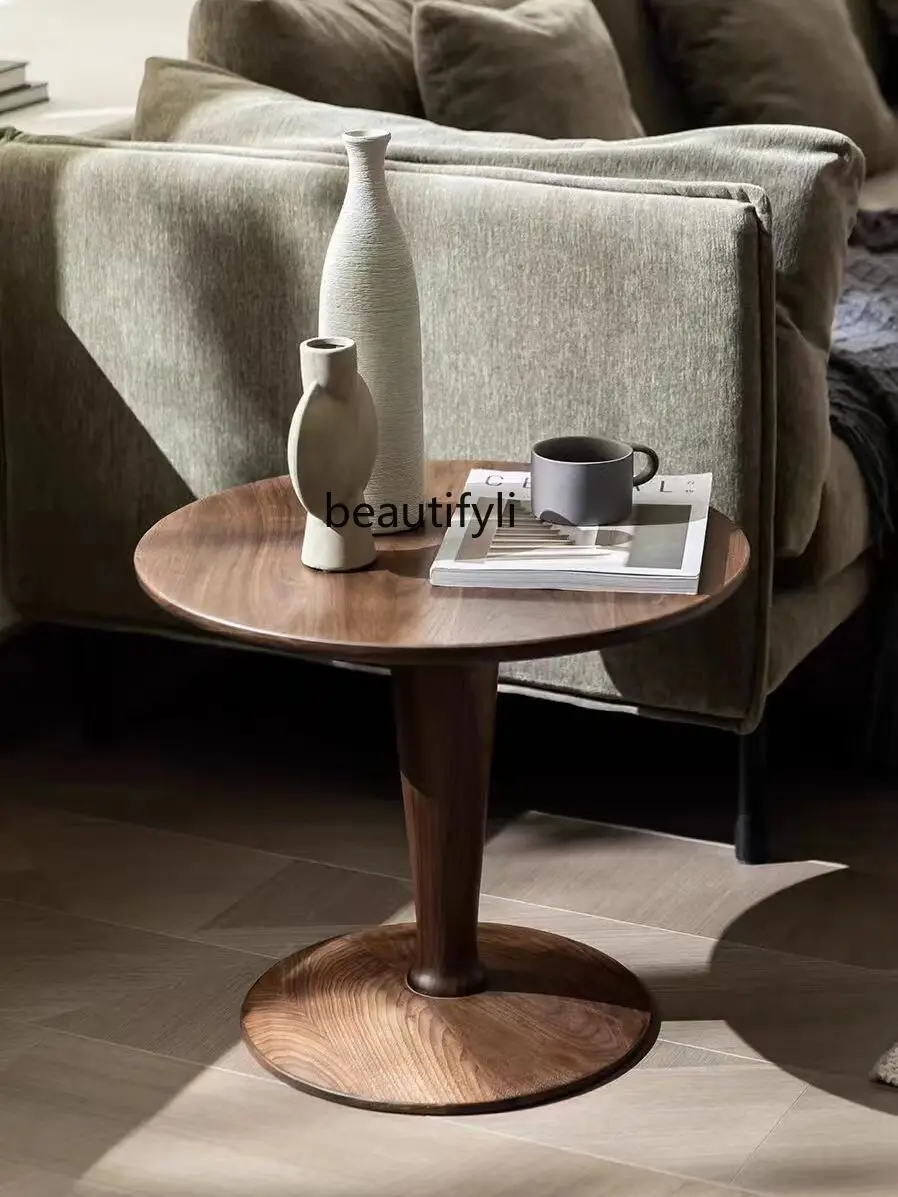 North America Black Walnut Solid Wood Side Table Modern Simple Small Apartment Italian Light Luxury round Mini Corner Table