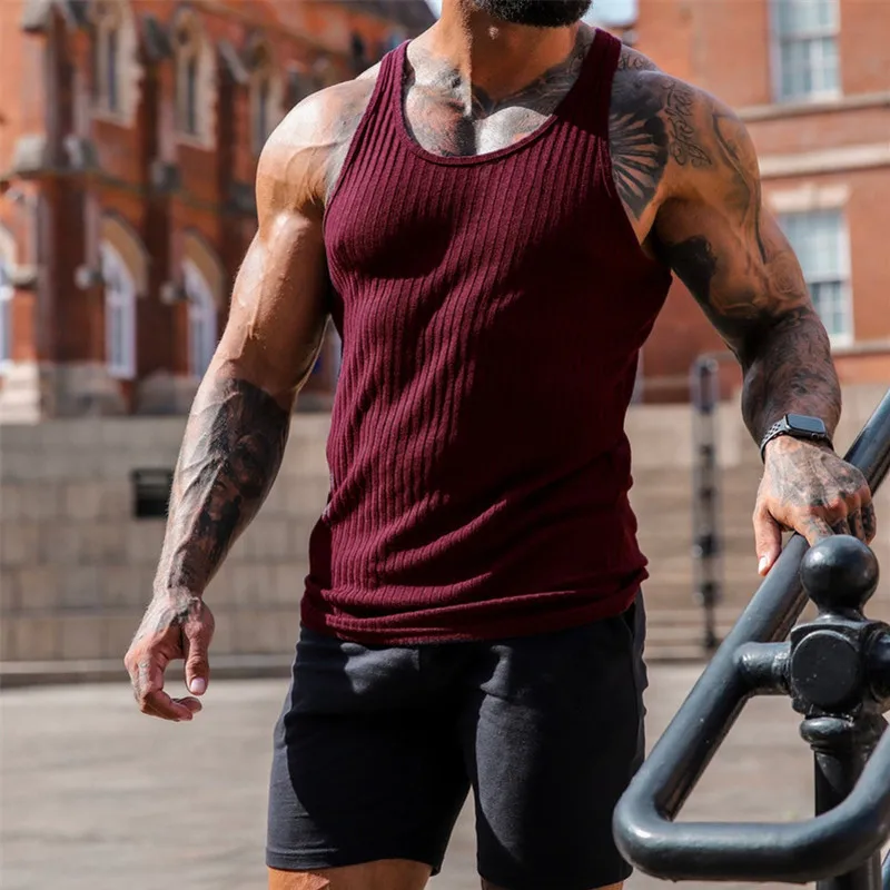 Men's Summer O-neck loose stripe gym Tank top Men Fitness sleeveless pullover Sports Undershirt Elasticity casual vest men tops image 6