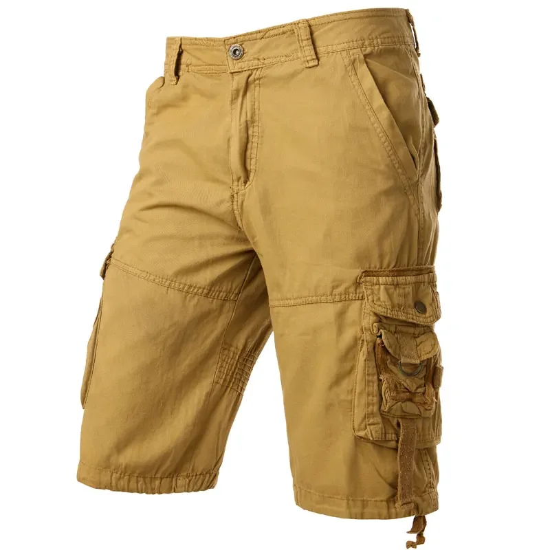 LIBIELIY Gray Camo Cargo Shorts Men Cotton Mens Short Pants Comfortable Bermuda Masculina Relaxed Fit Multi-Pocket Pantalon Cort