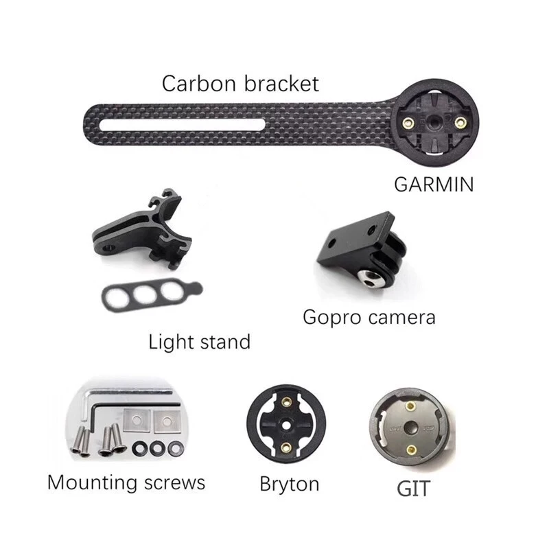 full carbon fiber Garmin/bryton/cateye/igpsport Bicycle bike Computer support holder+GoPro Motion Camera Bracket+Lamp holder