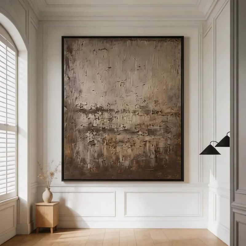 Modern Wabi Sabi Abstract Wall Art Heavy Textured Brown Beige Unframed Canvas Painting for Living Room Decor