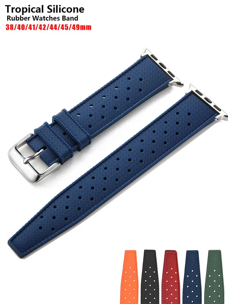 

Tropical Rubber Strap For Apple Watch Ultra 49mm Band 44mm 45mm 42mm 38 40 41mm Smartwatch Sport Bracelet iWatch 8 7 6 5 4 3 SE