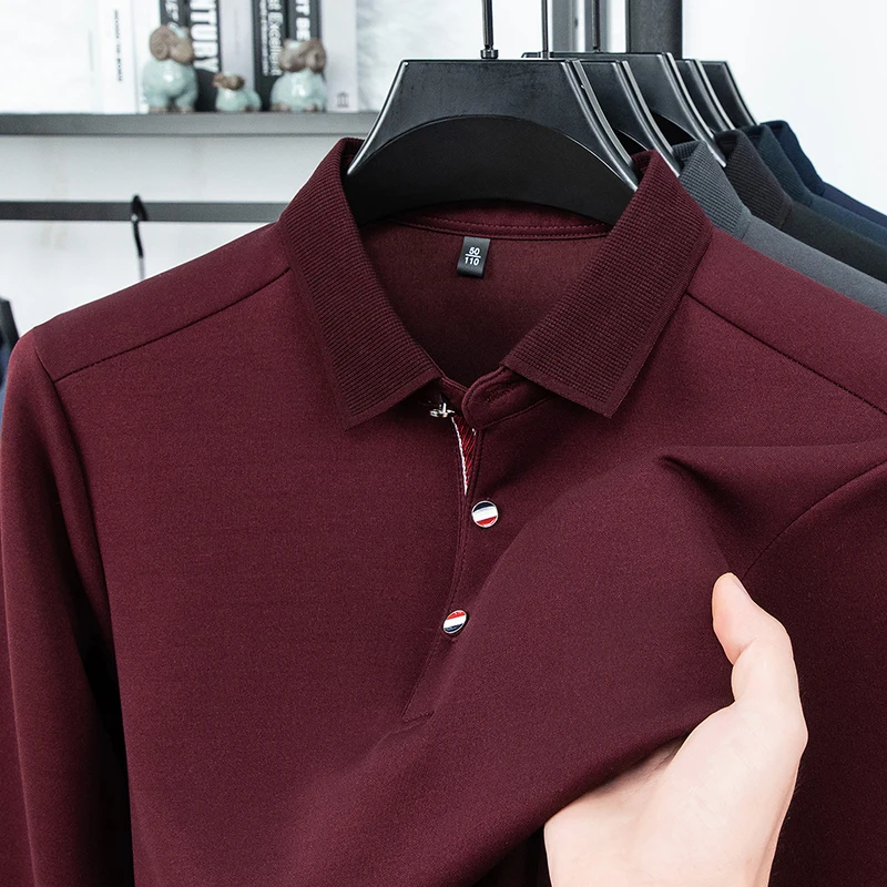 فاخر جديد قميص بولو رجالي كم طويل التلبيب بلون ربيع الخريف الأعمال مكتب عادية كلاسيكي موضة تي شيرت الرجالية #4
