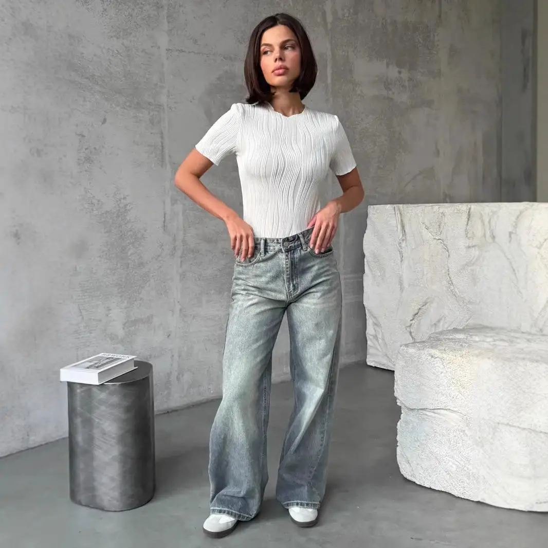 

Women's ort Sved Wavy Texture Jumpsuit Top Mid-Waist Long Pants 00% Fabric Other Autumn 202 No Brand Registered Trademark