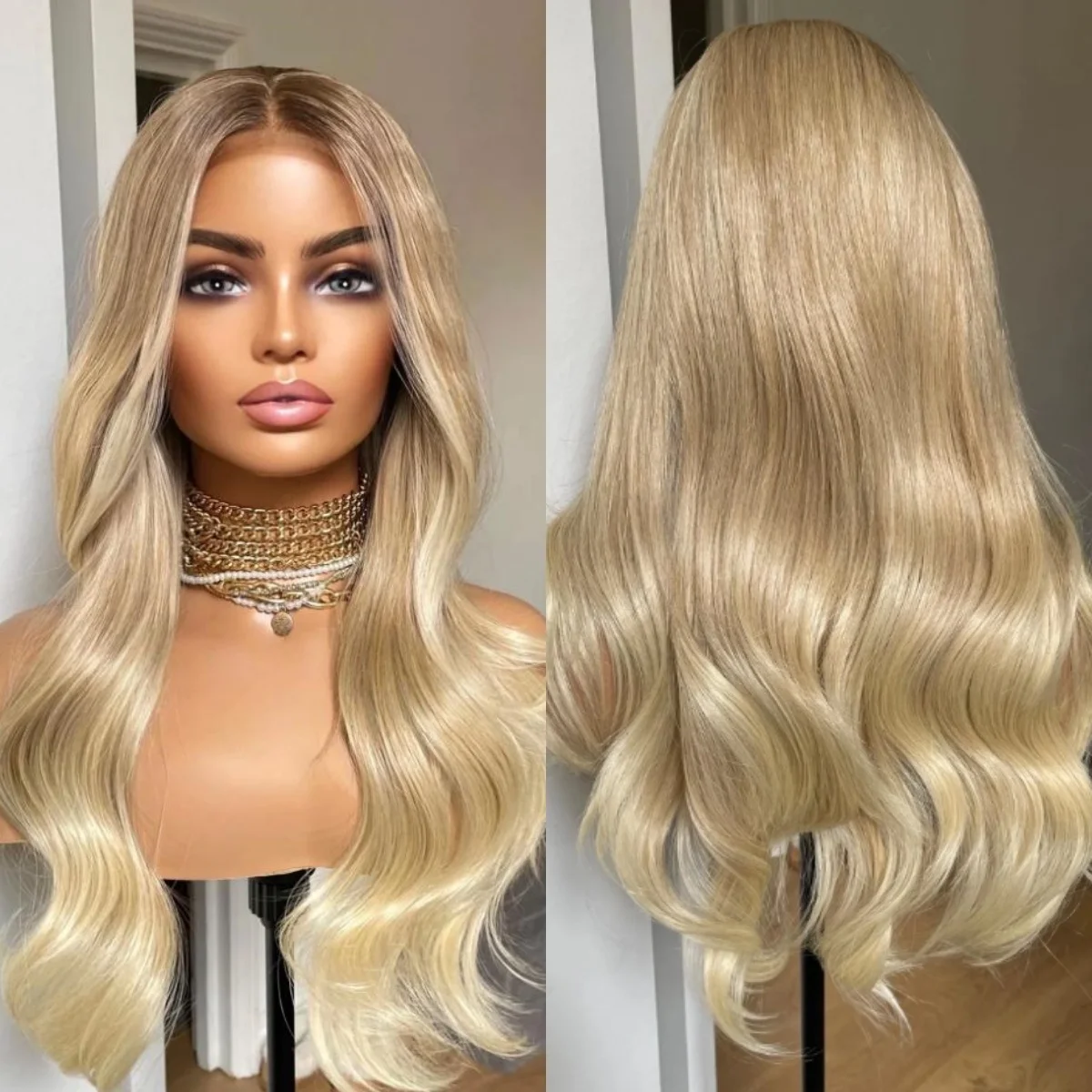 

Натуральный объемный волнистый блондин, светлый блондин, синтетический парик спереди, предварительно выщипанные парики, подходят для начинающих, для повседневной вечеринки