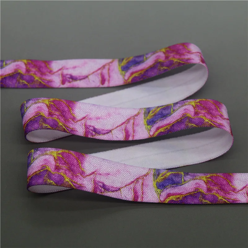 DHK 5/8\'\' 5yards Marble Printed Fold Elastic FOE Stretch Ribbon Hairbow Headwear Accessories Craft DIY Sewing B2206