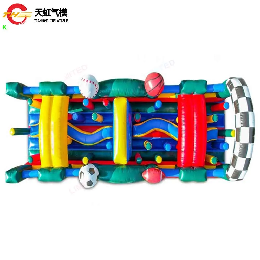 Envío rápido, curso de obstáculos inflable de 28 pies, seguidor de obstáculos de fútbol inflable para alquiler de carnaval para niños con soplador