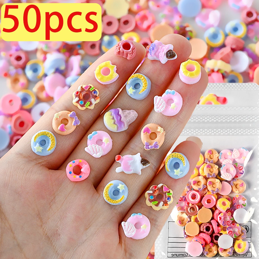 50pcs 3D Doughnuts, Ice Cream Nail Art Decorations Kits Kawaii Dessert Doughnut Design Nail Art Parts DIY Sweet Manicure Charms