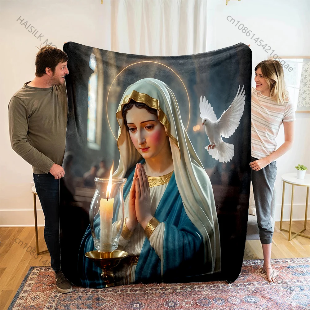 1PC Church prayer Virgin and white dove Print Blanket Warm Soft Fluffy Kids and Adult Sofa Bed Throw Blanket Travel Camping RV