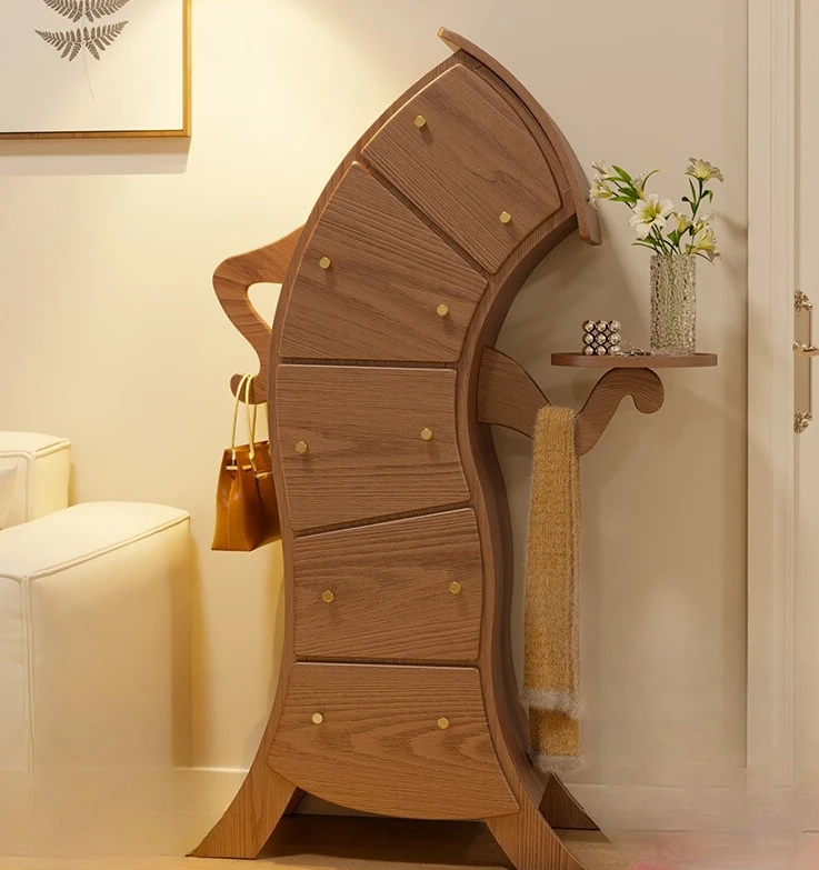 

Solid wood waist chest cabinet Bedroom storage Robot crooked Light luxury storage Living room chest