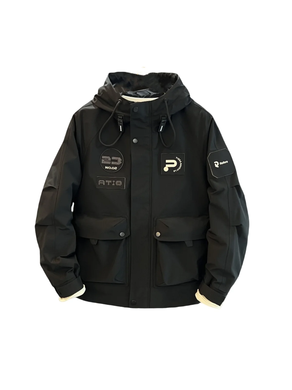 Casual American Sle Jaet da uomo con etichetta con cappuccio Abbigliamento da lavoro Faionable Primavera Autunno Capispalla Tessuto in poliestere antivento