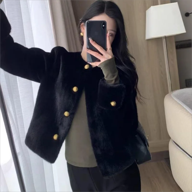 2024 Winter New Environmental Protection Coat Women Fashion Casual All-Match Loose Imitated Mink Fur Outwear