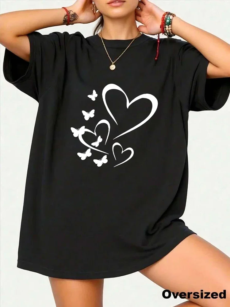 

Женские домашние и уличные комфортные мягкие свободные топы с круглым вырезом, новинка 2026 года, женская футболка оверсайз, городская повседневная милая хлопковая футболка