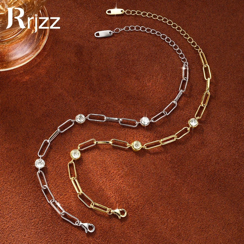 Rrjzz 4mm D-Color Moissanite Paperclip Chain Bracelet  for Women Unique Niche Adjustable Charm Bracelets Daily Jewelry Gifts