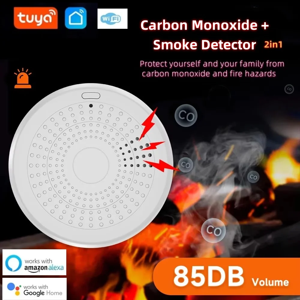 Tuya-Détecteur de fumée intelligent Wi-Fi, alarme de fumée, protection contre les incendies, système de sécurité domestique via l'application Smart Life