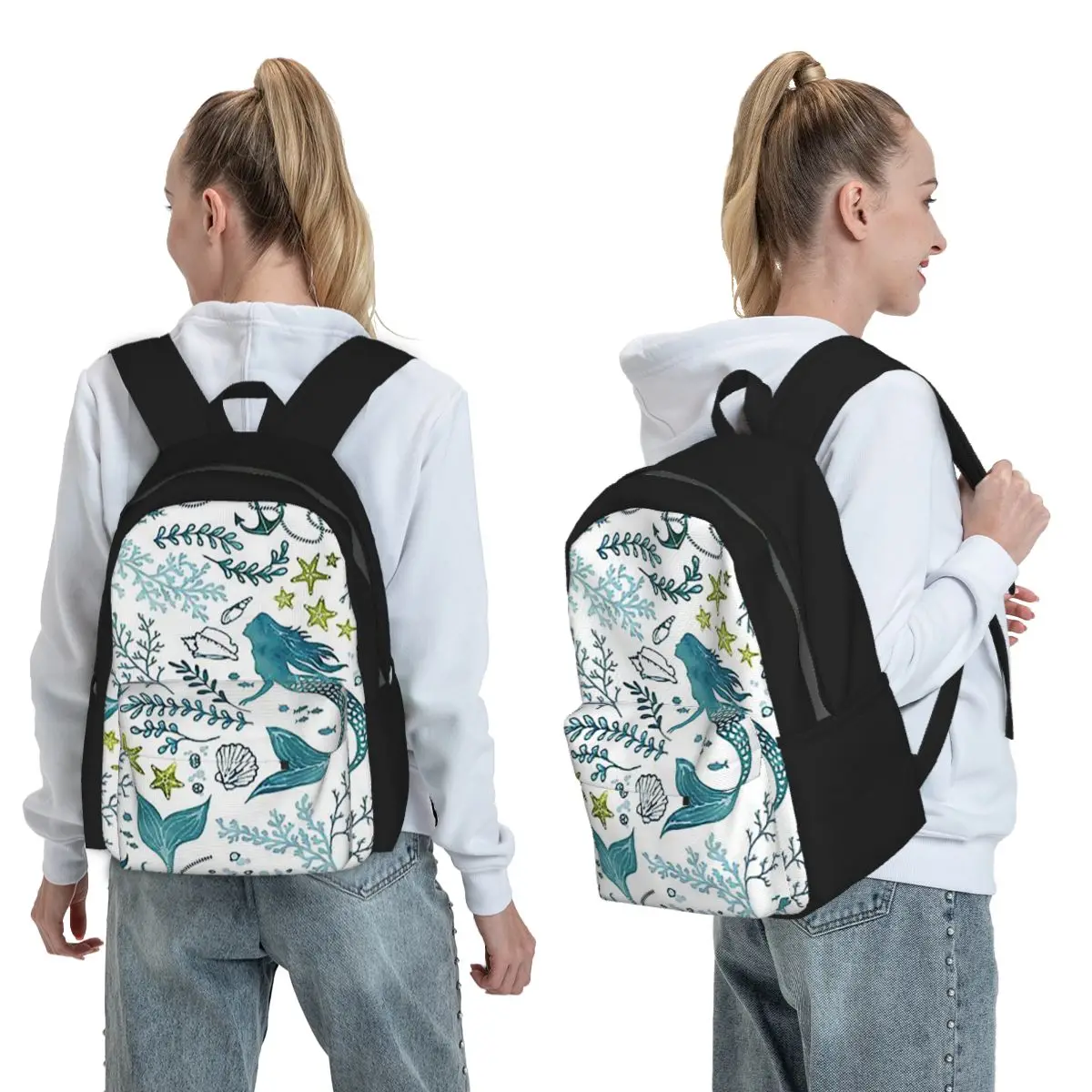 Mermaid Ocean Light Backpack Boys Girls BookBag Kids School Bag Laptop Shoulder Bags for Men Women