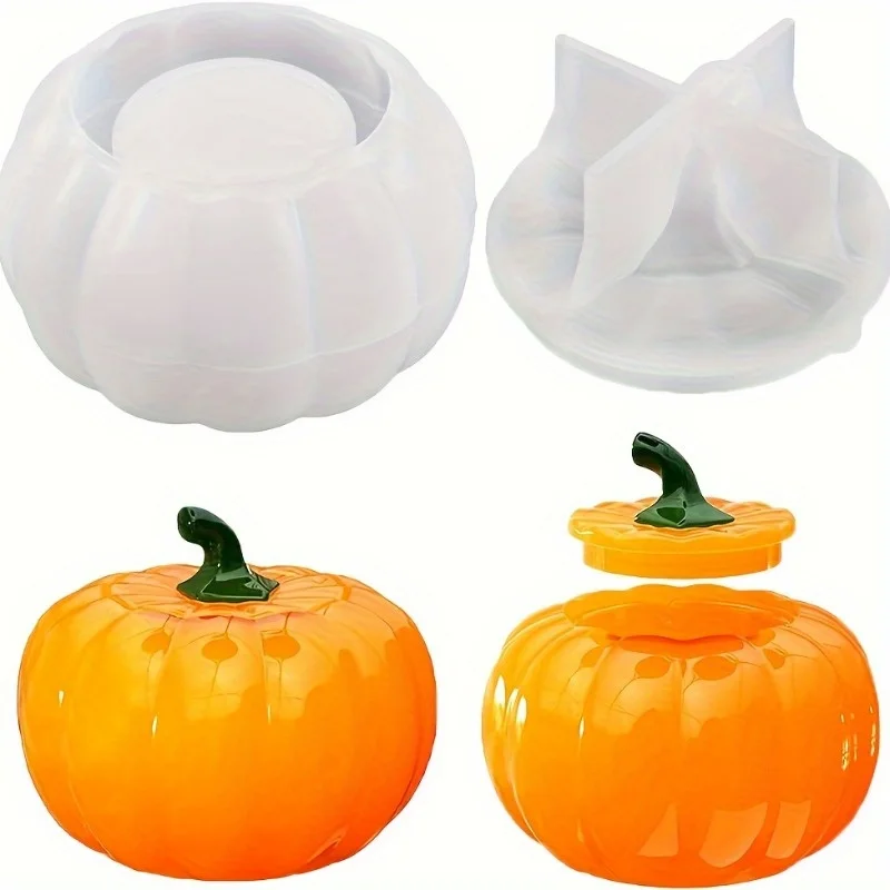 2pcs Pumpkin Jar Silicone Molds Halloween Jar With Lid Resin Mold Halloween Candy Jars Epoxy Resin Molds Candle Holder