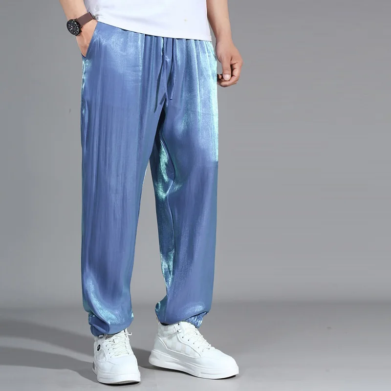 Jogger Pants Plus Size 12XL Fashion Casual Smooth Reflective Pants Male Big Size Joggers Elastic Waist