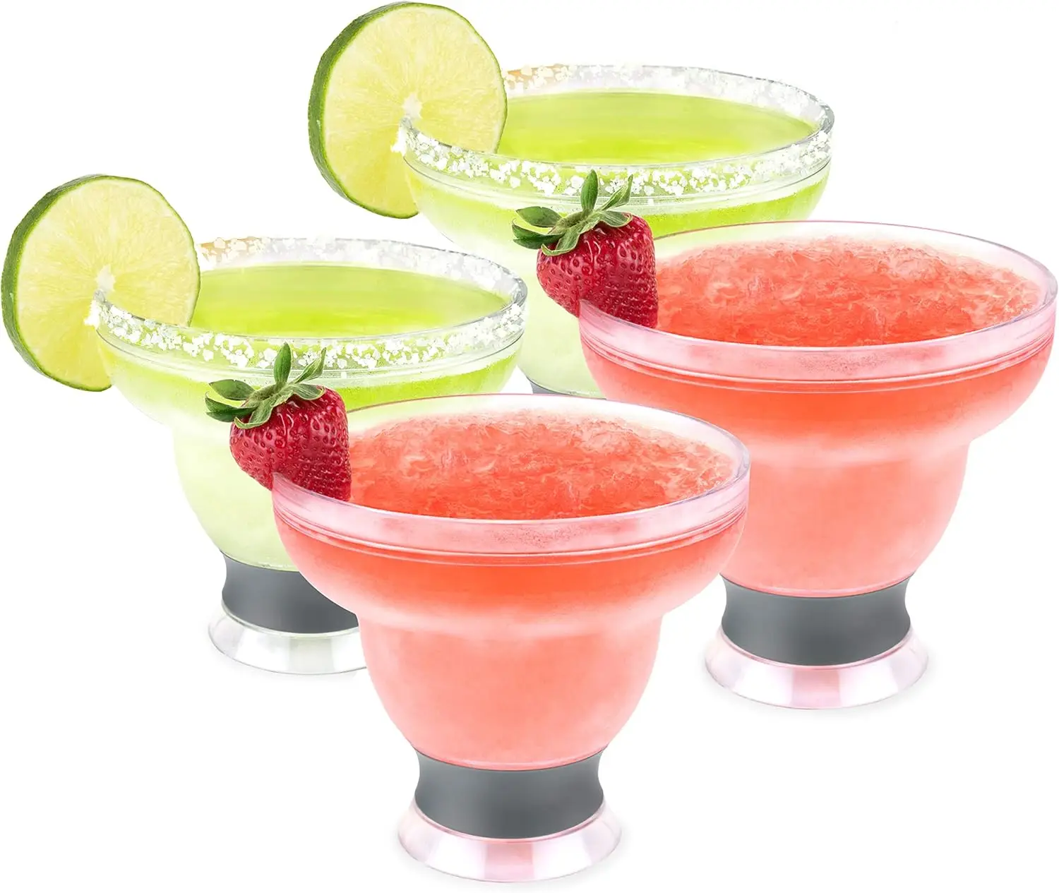 

Freeze Plastic Margarita Glasses, Insulated Cocktail Glasses for Frozen Drinks, 12 oz Set of 4 Gray