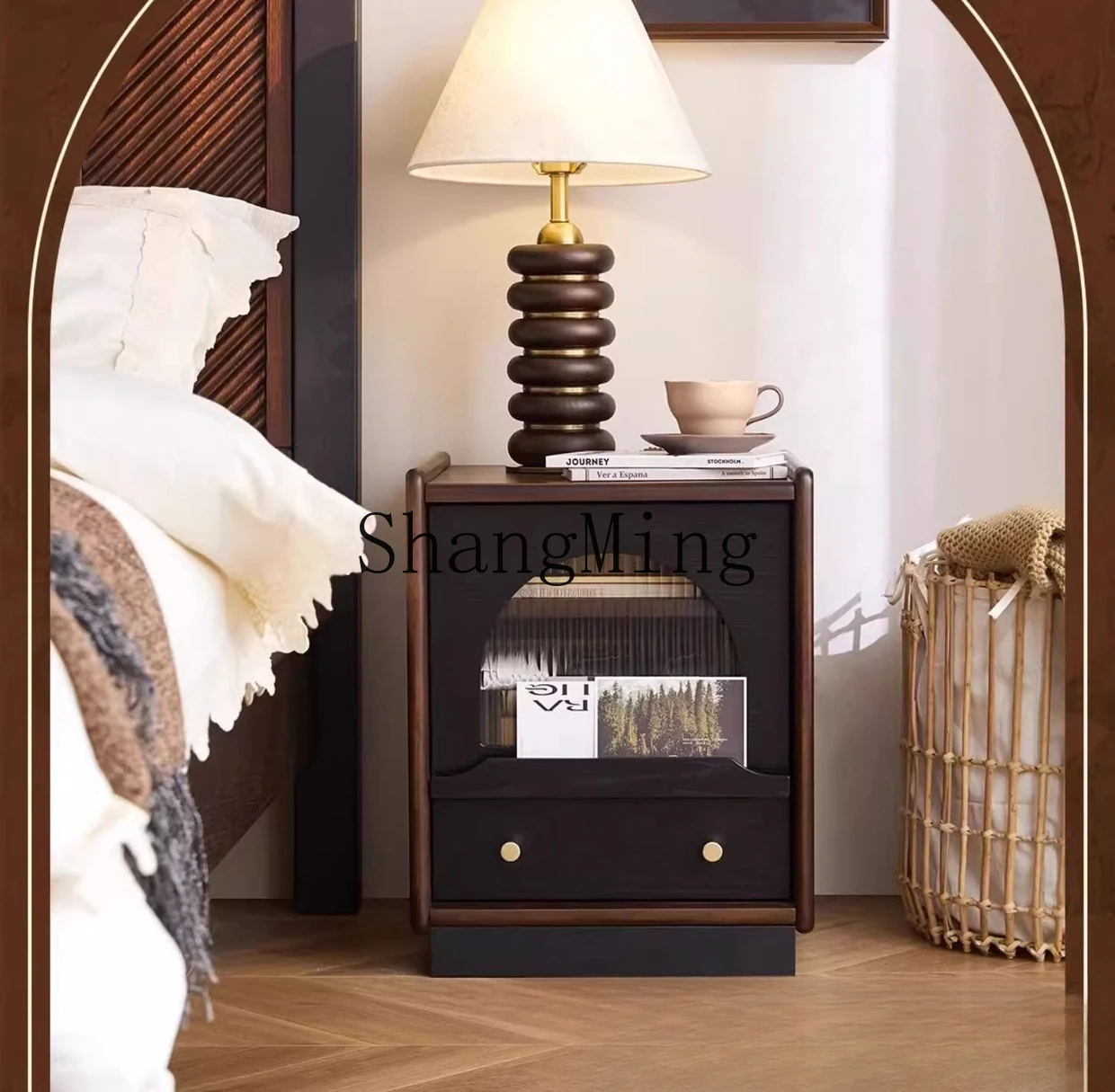 

ZYYretro bedroom solid wood color matching bedside table storage bedside home storage locker