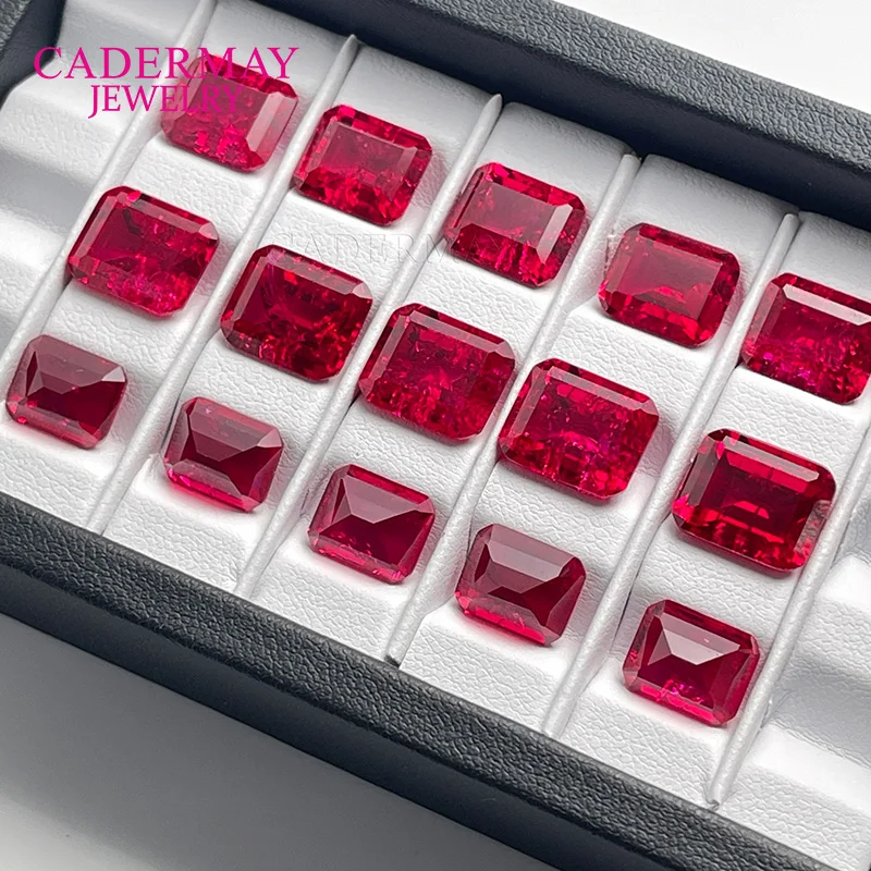 Inclusions And Minor Cracks Ruby 2x4mm-15x20mm Rectangle Emerald Cut #5 Red Synthetic Ruby Corundum Loose Gemstones